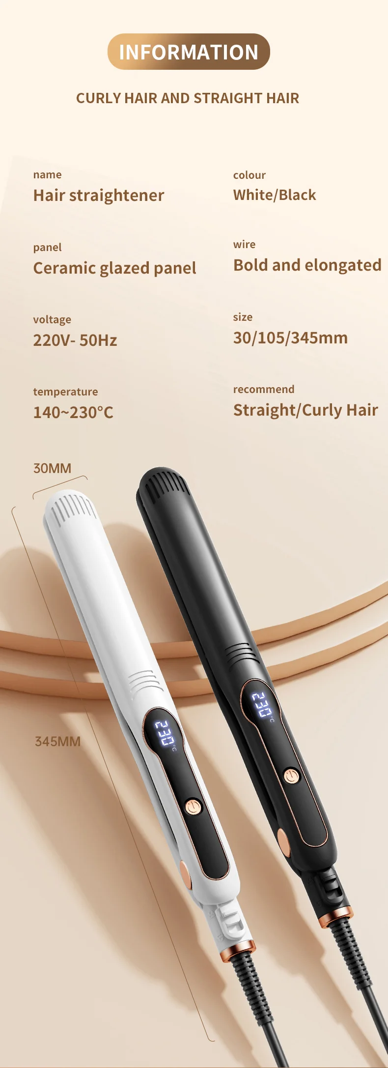 Ceramic Hair Straightener Flat Iron detail