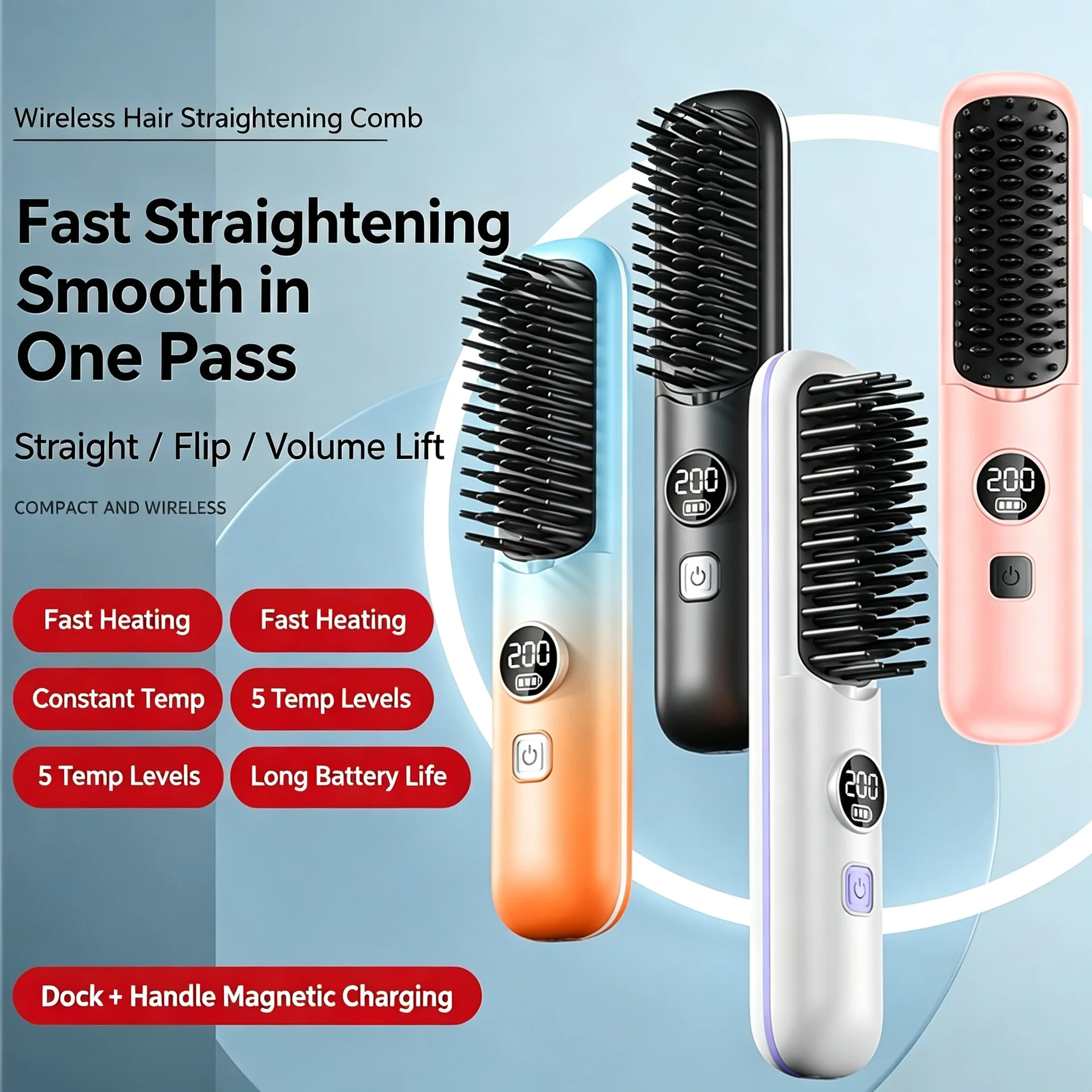 Wireless Rechargeable Hair Straightening Comb