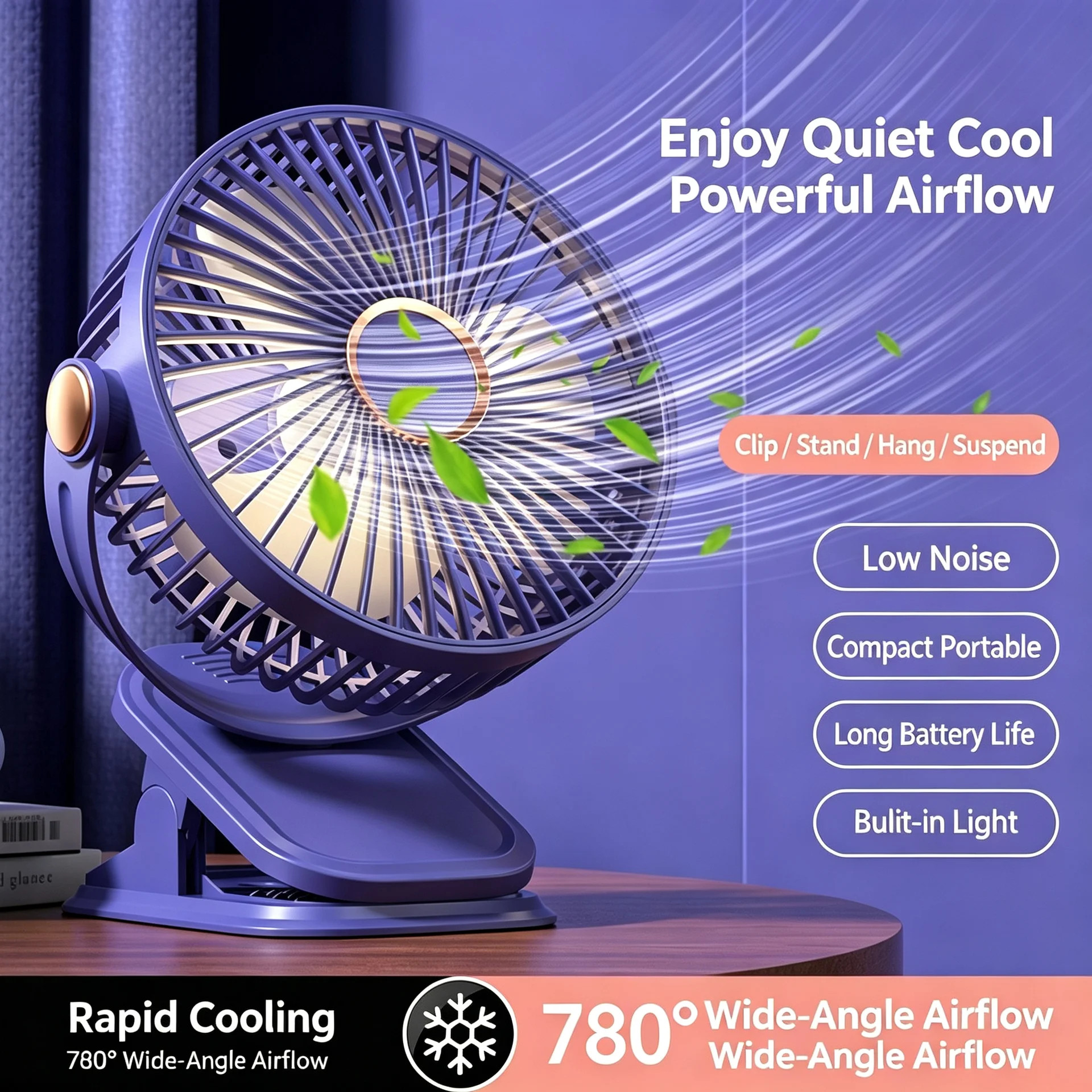 Multi-Function Clip-on Fan with LED Light