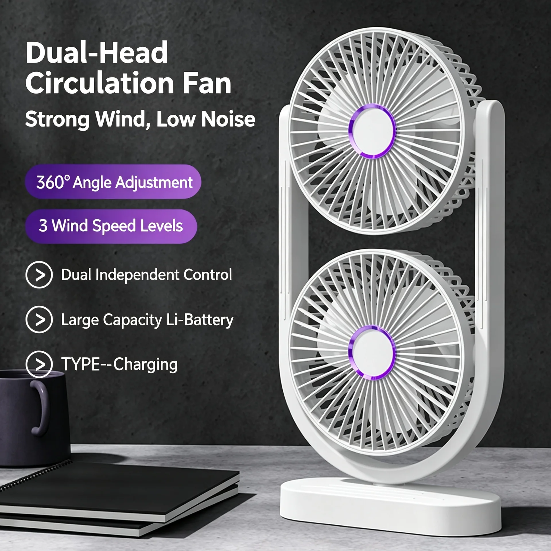 Dual-Head Circulating Table Fan