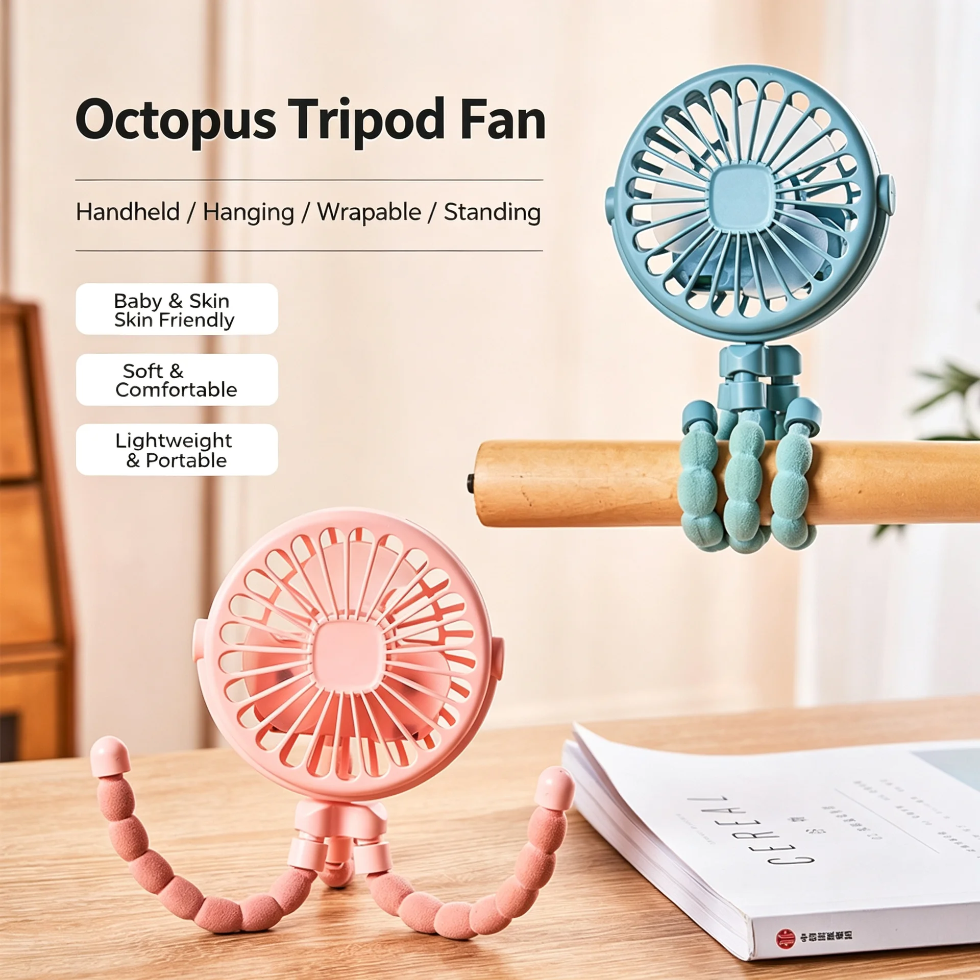 Octopus Flexible Tripod Mini Stroller Fan