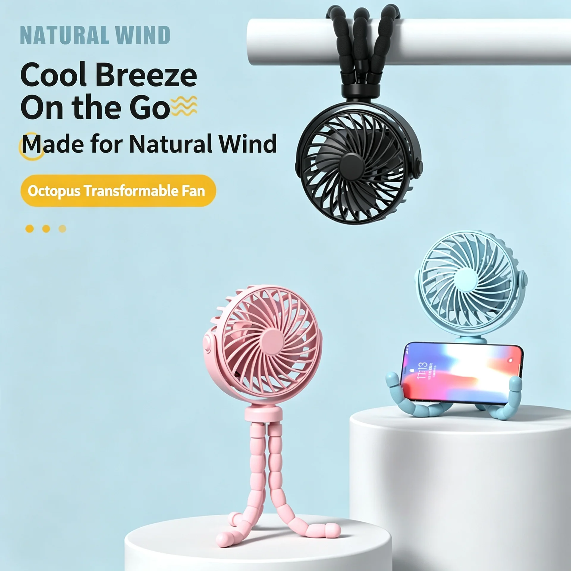 Octopus Flexible Tripod Mini Stroller Fan
